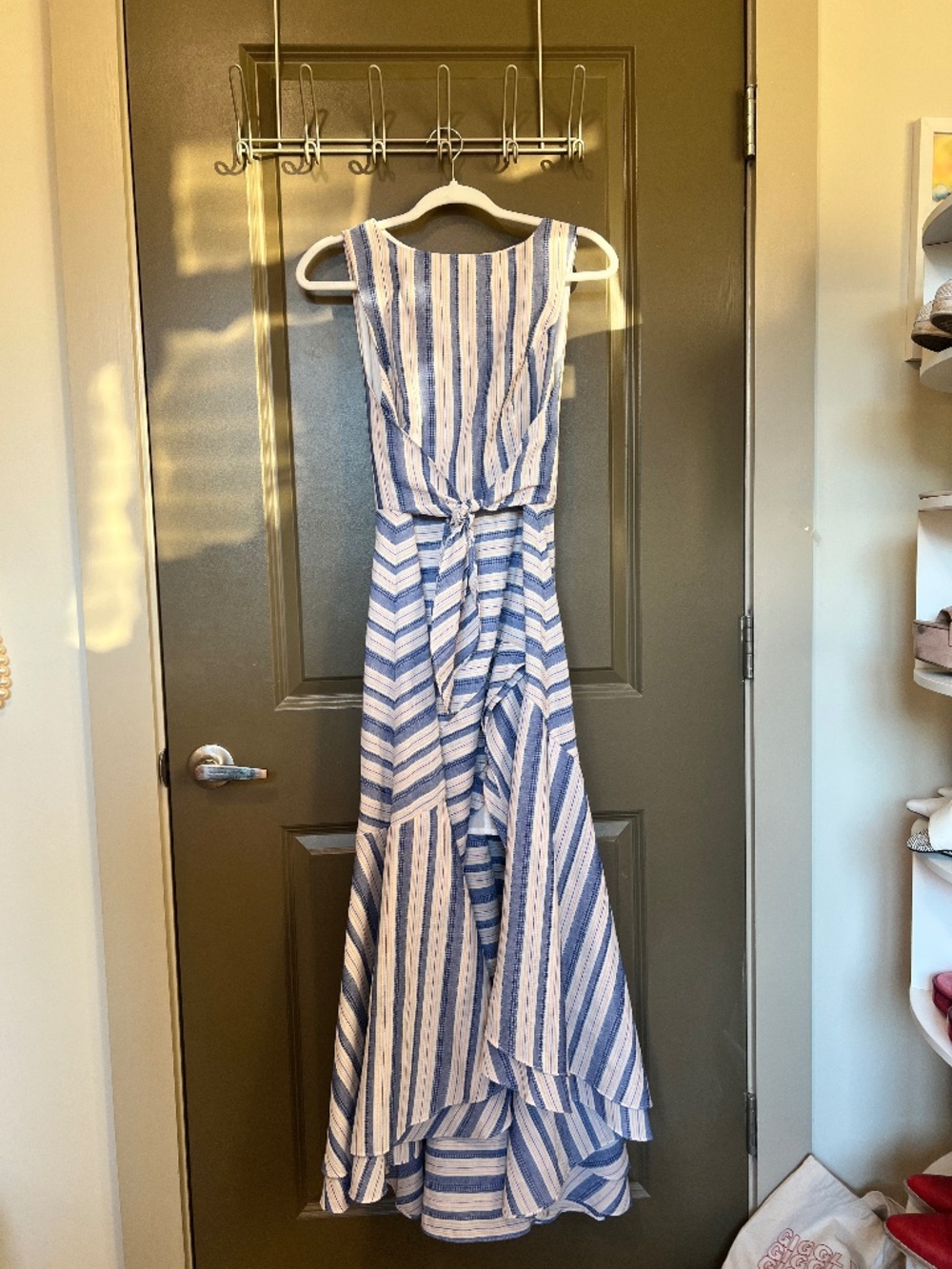 Amanda Uprichard Blue Striped Tie Front High Low Maxi Dress Size Medium